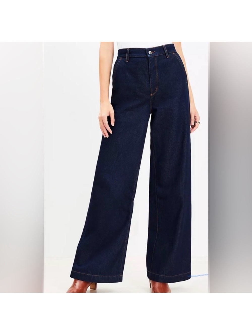 LOFT High-Rise Dark Blue Wide-Leg Trouser Jeans Size 4